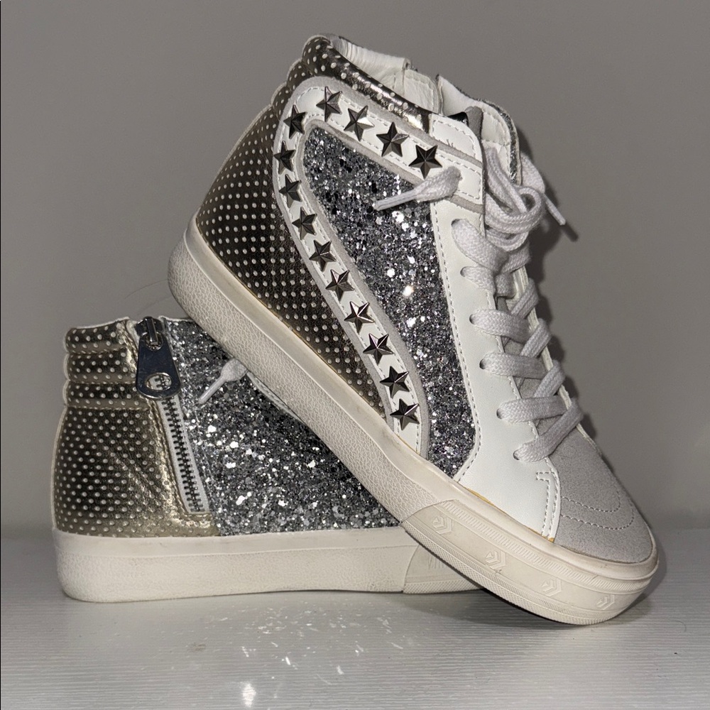 Two-Tone Metallic High-Top Sneakers